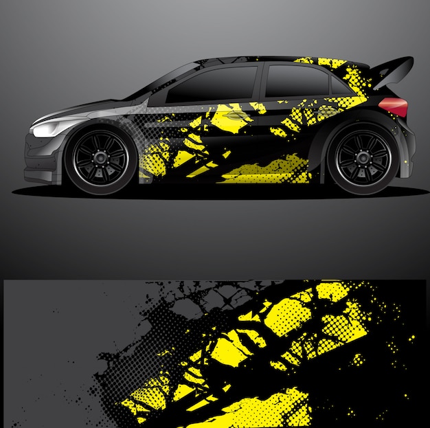 Vector de envoltura gráfica de calcomanía de coche de rally, fondo abstracto