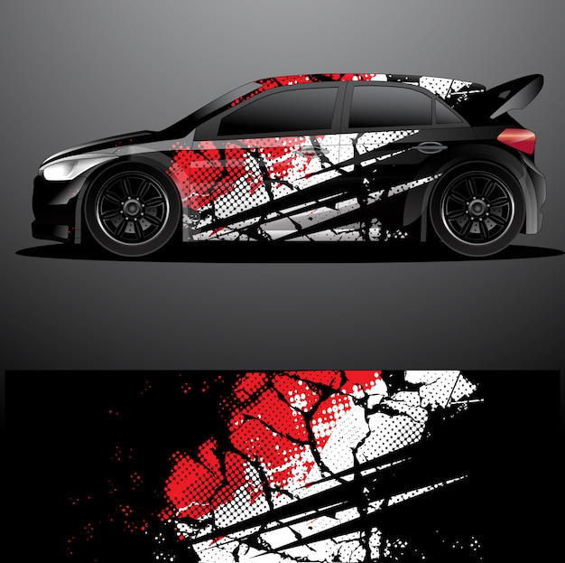 Vector de envoltura gráfica de calcomanía de coche de rally, fondo abstracto