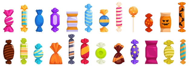 Vector de envolturas de dulces Un montón de dulces con una variedad de colores y formas