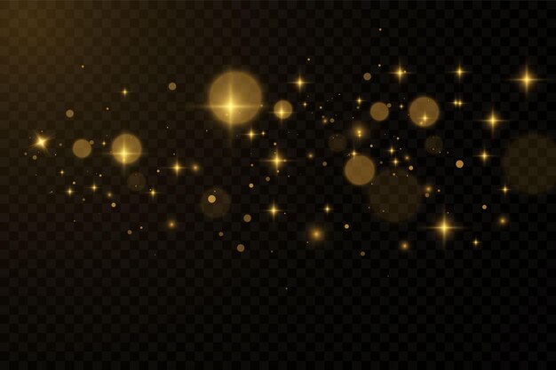 Vector eps 10 partículas de oro. Círculos de bokeh amarillo brillante, polvo dorado brillante decoración de fondo de lujo de oro abstracto