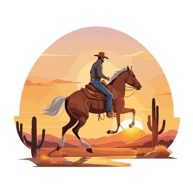 Vector de equitación de vaquero sobre un fondo blanco