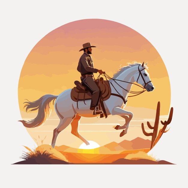 Vector de equitación de vaquero sobre un fondo blanco