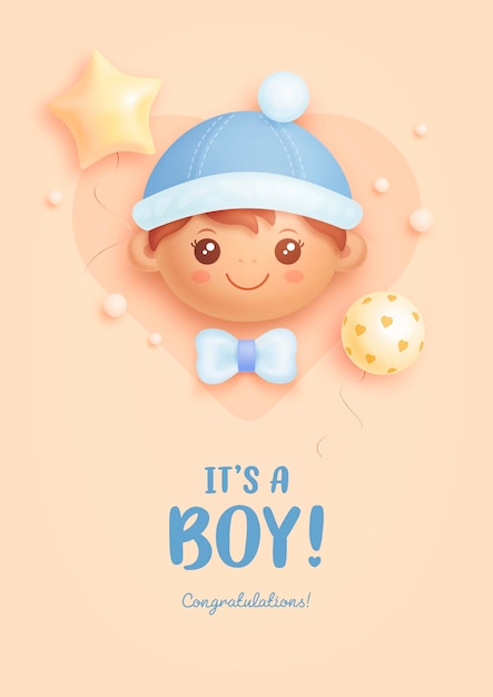 Vector es una invitación de baby shower de niño con letras