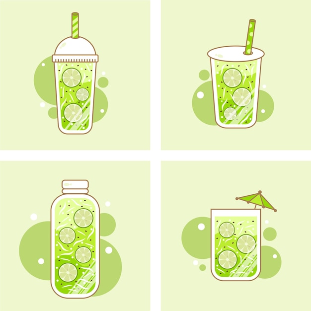 Vector es kuwut conjunto de bebidas tradicionales indonesias vector de ilustración