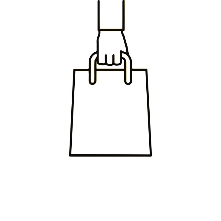 el vector es un simple dibujo de línea de una bolsa de compras en la mano