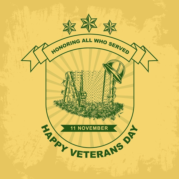 Vector de escudo de plantilla de los días de los veteranos