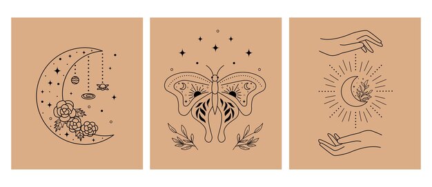 Vector esotérico set Carteles mágicos