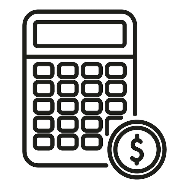 Vector de esquema del icono de finanzas de la calculadora Datos de crédito Tasa de descuento del préstamo