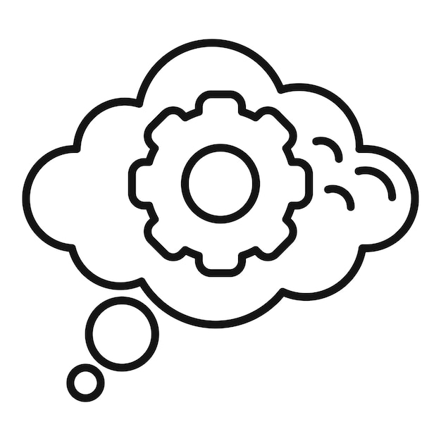 Vector de esquema de icono de tormenta de pensamiento de engranajes Solución de la razón de la evidencia