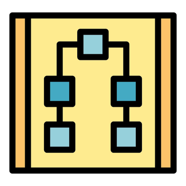 Vector de esquema de íconos de software Sistema de servicio Color plano del trabajo de oficina