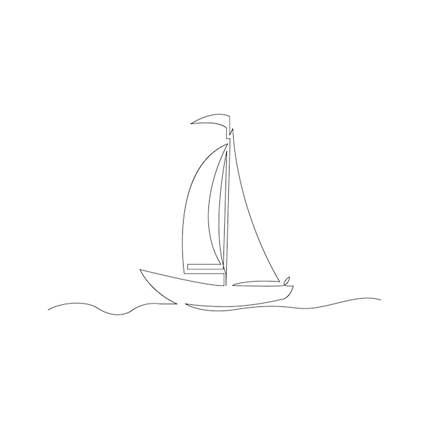 Vector estética barco de vela continuo singe una línea de arte dibujo concepto de pesca y viajes