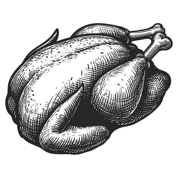 Vector de estilo boceto de dibujo a mano de pollo asado