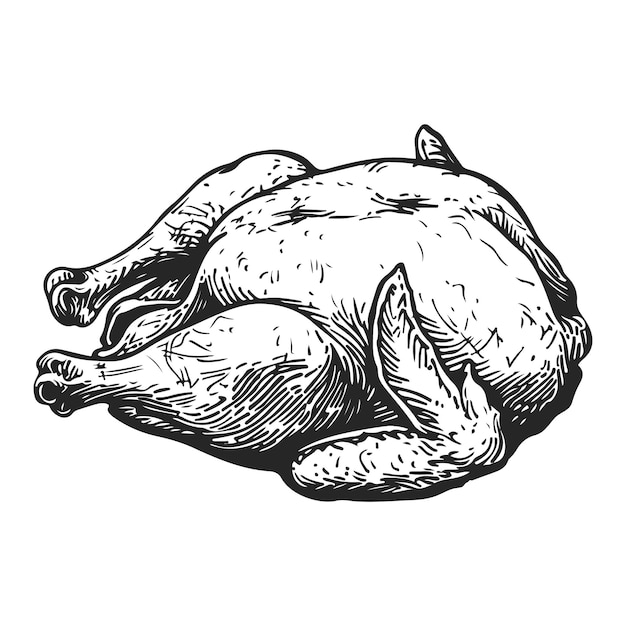 Vector de estilo boceto de dibujo a mano de pollo asado