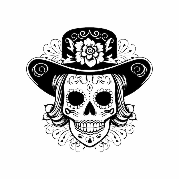 Vector de estilo de cráneo de azúcar de mujer Retrato en estilo tradicional mexicano17