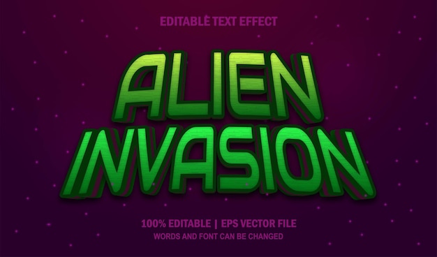 Vector de estilo de efecto de texto editable de invasión alienígena