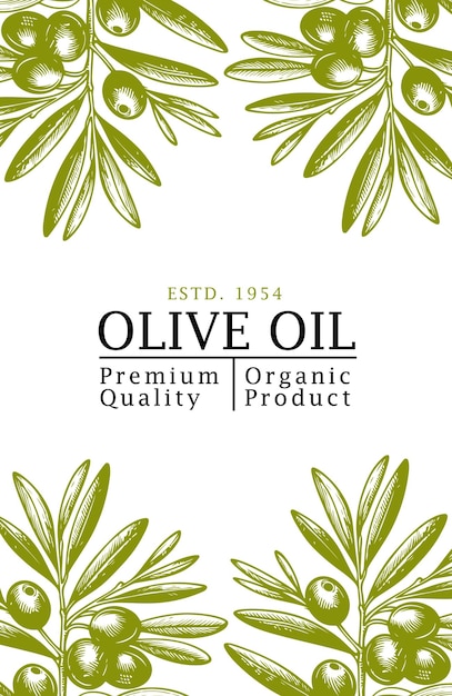 Vector de estilo grabado en la etiqueta de aceite de oliva