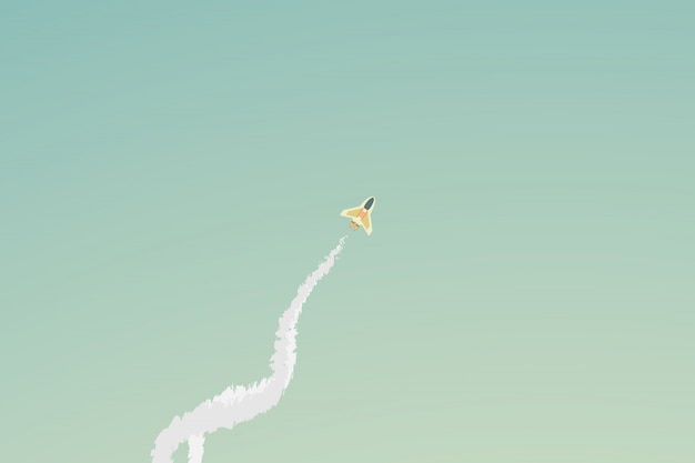 Vector estilo minimalista cohete volando sobre nube