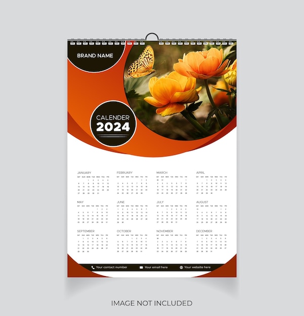 Vector estilo moderno y plantilla de diseño de calendario de pared colorido 2024