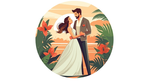 Vector vector de estilo plano de hombre y mujer de boda