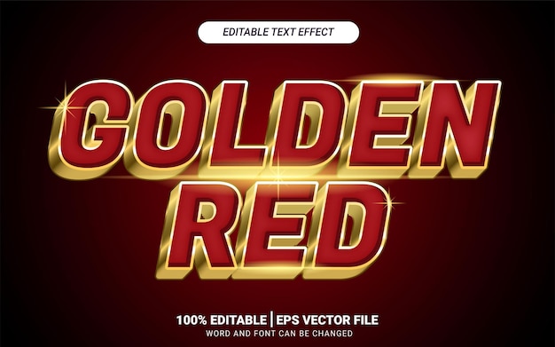 Vector de estilo de plantilla de efecto de texto editable 3d brillante rojo dorado