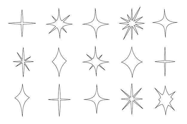 Vector de estrella de brillo en estilo doodle. Efecto brillante y centelleante para el diseño. Esquema de estrellas simples