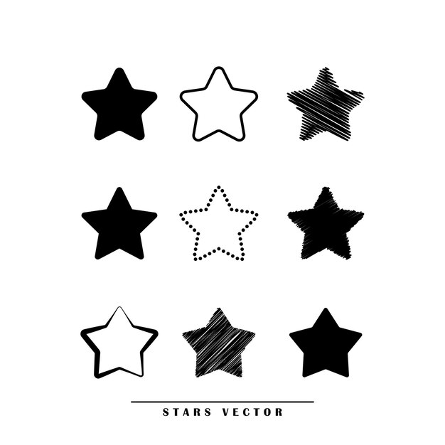 Vector estrella Icono de pentagrama de estrellas negras sobre fondo blanco.