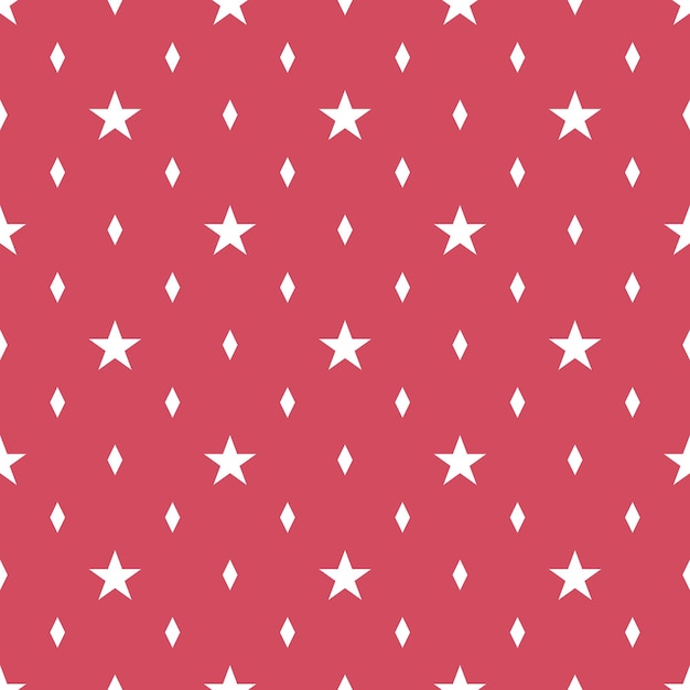 Vector estrellas blancas y diamantes sobre un fondo de patrón de repetición sin costuras rojo. Diseño de patrón de superficie.