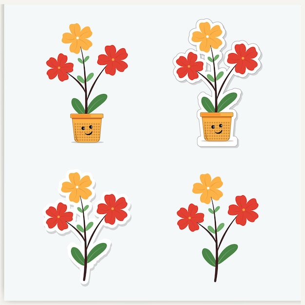Vector de etiqueta engomada linda de la ilustración de la historieta de la flor