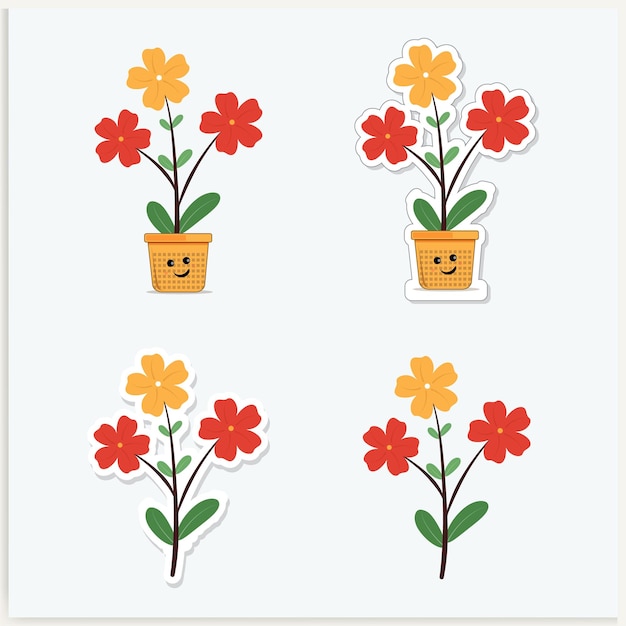 Vector de etiqueta engomada linda de la ilustración de la historieta de la flor