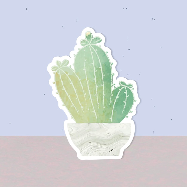Vector de etiqueta engomada de maceta de cactus acuarela