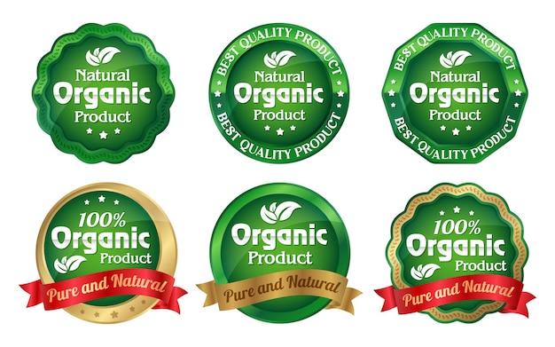 Vector de la etiqueta de producto natural puro y orgánico