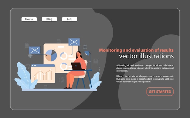 Vector vector de evaluación de resultados un analista centrado que lleva a cabo un seguimiento y una evaluación meticulosos de