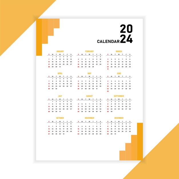 Vector de eventos o tareas de la plantilla de calendario del planificador anual de 2024
