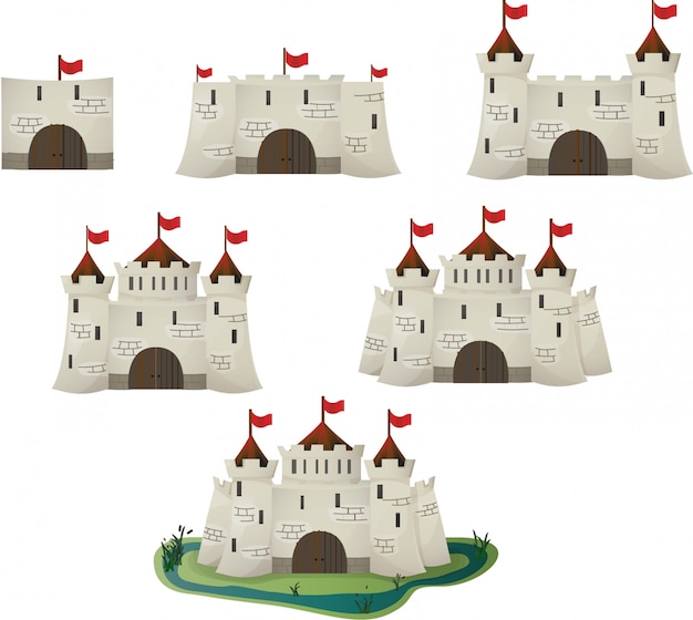 Vector de la evolución del castillo de dibujos animados para el juego.