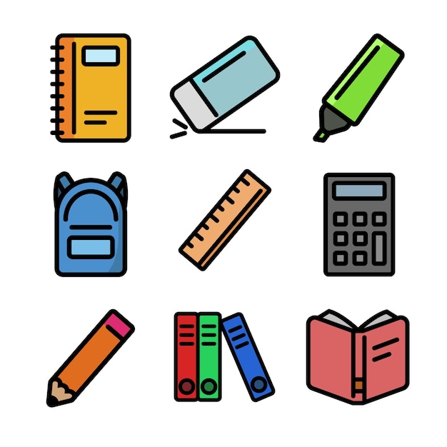 Vector de las existencias de los íconos escolares