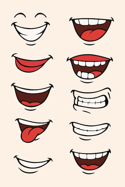 Vector de expresión bucal de dibujos animados conjunto de elementos de estilo cómico
