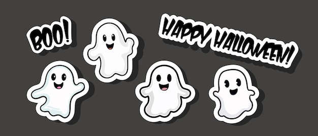 Vector, fantasma, ilustración, pegatina, aislado, blanco, halloween, fiesta, fantasma, diseño, feliz, halloween