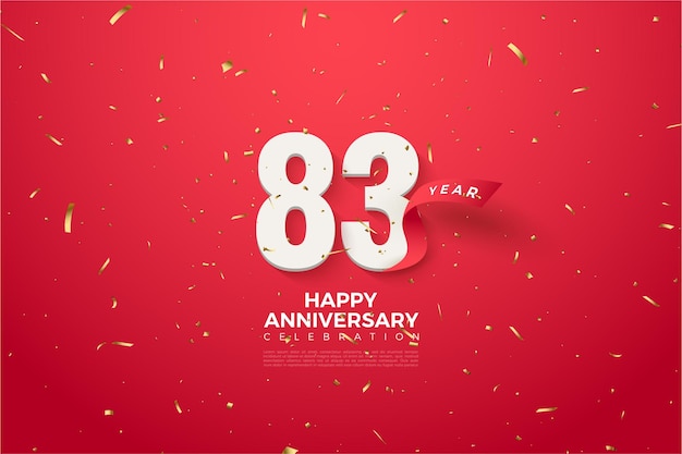 Vector feliz aniversario 83 fondo con números rojos curvos y cinta