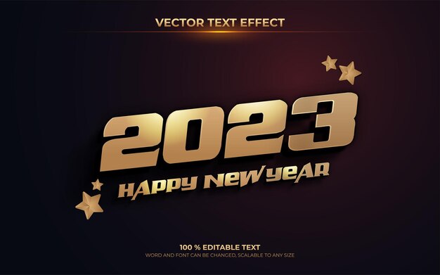 Vector feliz año nuevo 2023 efecto de texto editable estilo de fondo de oro oscuro