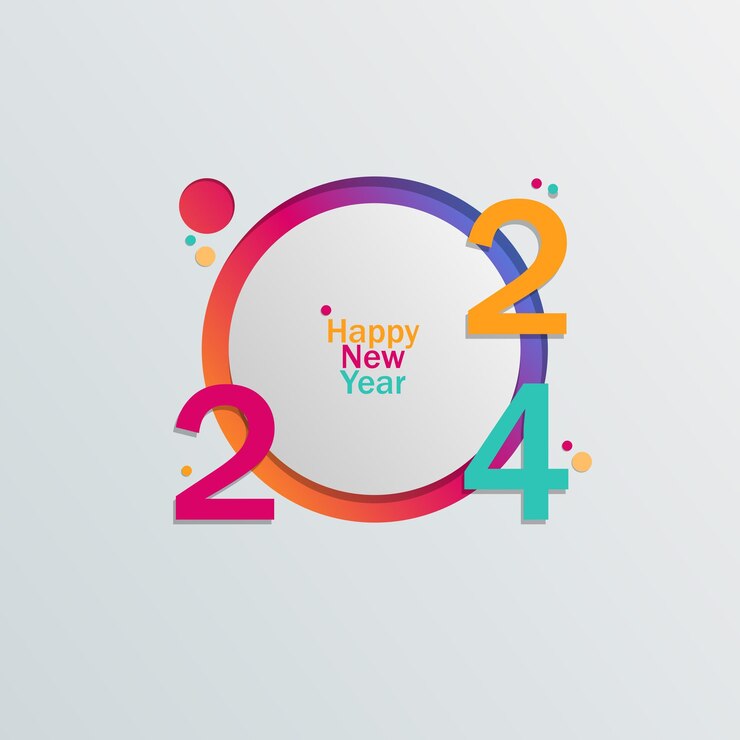 Vector feliz año nuevo 2024 con colorido arte de línea y diseño minimalista