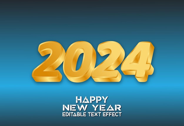 Vector feliz año nuevo 2024 diseño de efectos de texto 3D