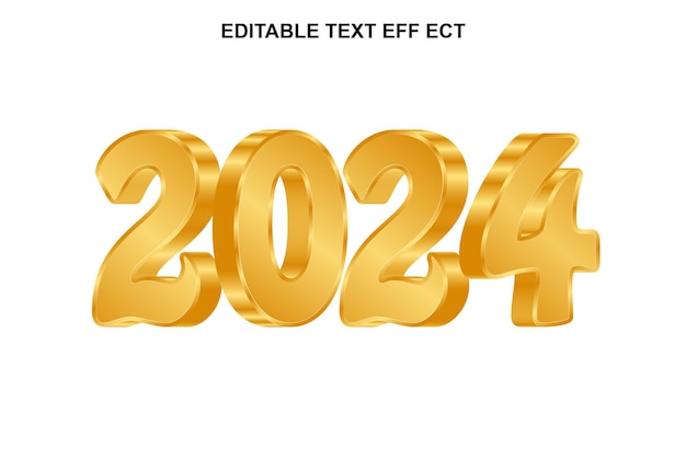 Vector feliz año nuevo 2024 diseño de efectos de texto 3D