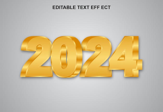 Vector feliz año nuevo 2024 diseño de efectos de texto 3d