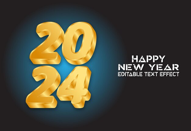 Vector feliz año nuevo 2024 diseño de efectos de texto 3D