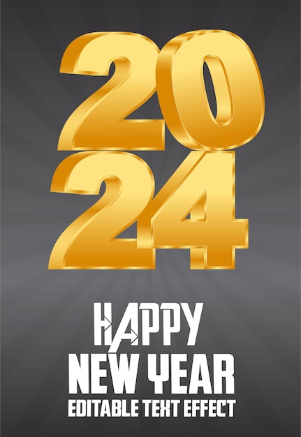 Vector feliz año nuevo 2024 diseño de efectos de texto 3D