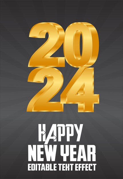 Vector feliz año nuevo 2024 diseño de efectos de texto 3D