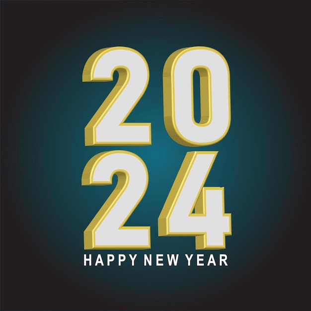 Vector feliz año nuevo 2024 diseño de fondo minimalista moderno en 3D
