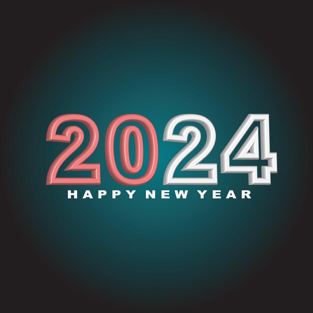 Vector feliz año nuevo 2024 diseño de fondo minimalista moderno en 3D