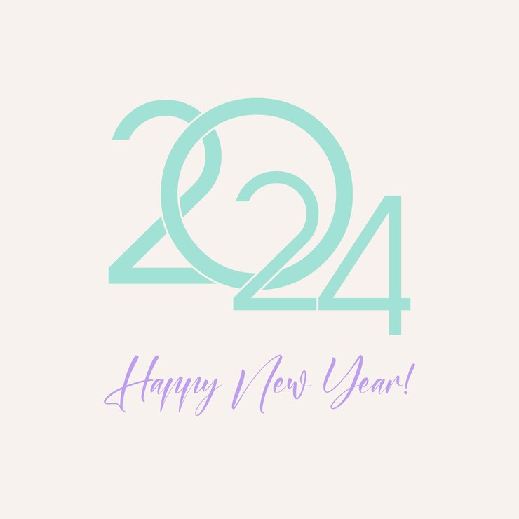 Vector feliz año nuevo 2024 diseño de tendencia con deseos colores pastel