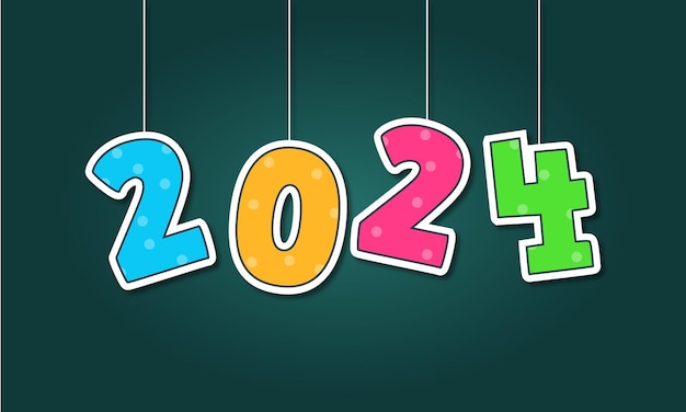 vector feliz año nuevo 2024 con ilustración de diseño de estilo de texto rasterizado